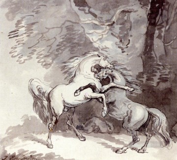  horse Art Painting - Horses Fighting On A Woodland Path caricature Thomas Rowlandson